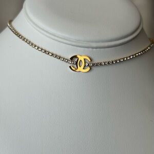 Elegant Gold and Silver Rhinestone Choker Necklace